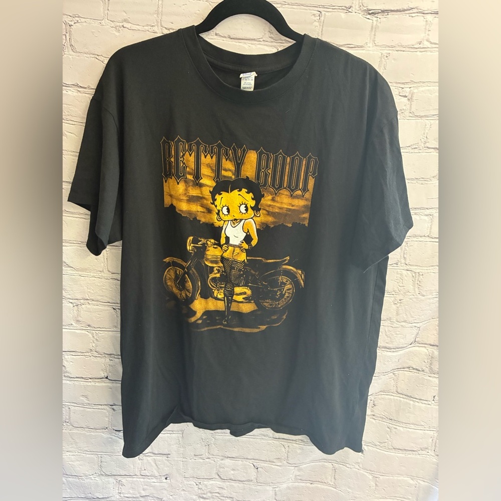 Betty Boop Brisco Brands Motorcycle Fishnets Graphic Black T-Shirt Size XL EUC